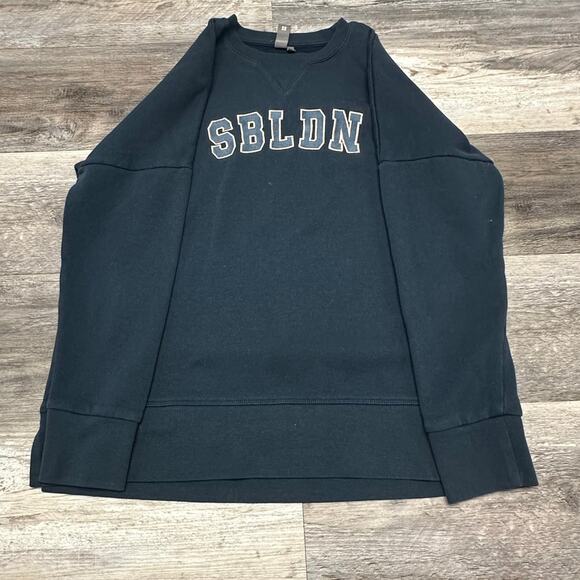 Sweaty Betty Teal Gray Womens XS Spell Out Crewneck SBLDN Oversized‎ Sweatshirt - Picture 1 of 9